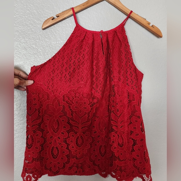 Francesca's Collection Blue Rain Lace High Neck Tank Top - Picture 10 of 10